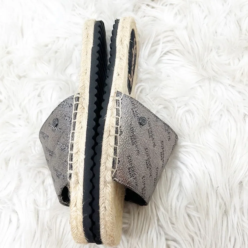Superdry Maya Metallic Silver Logo Espadrille Slides size 6